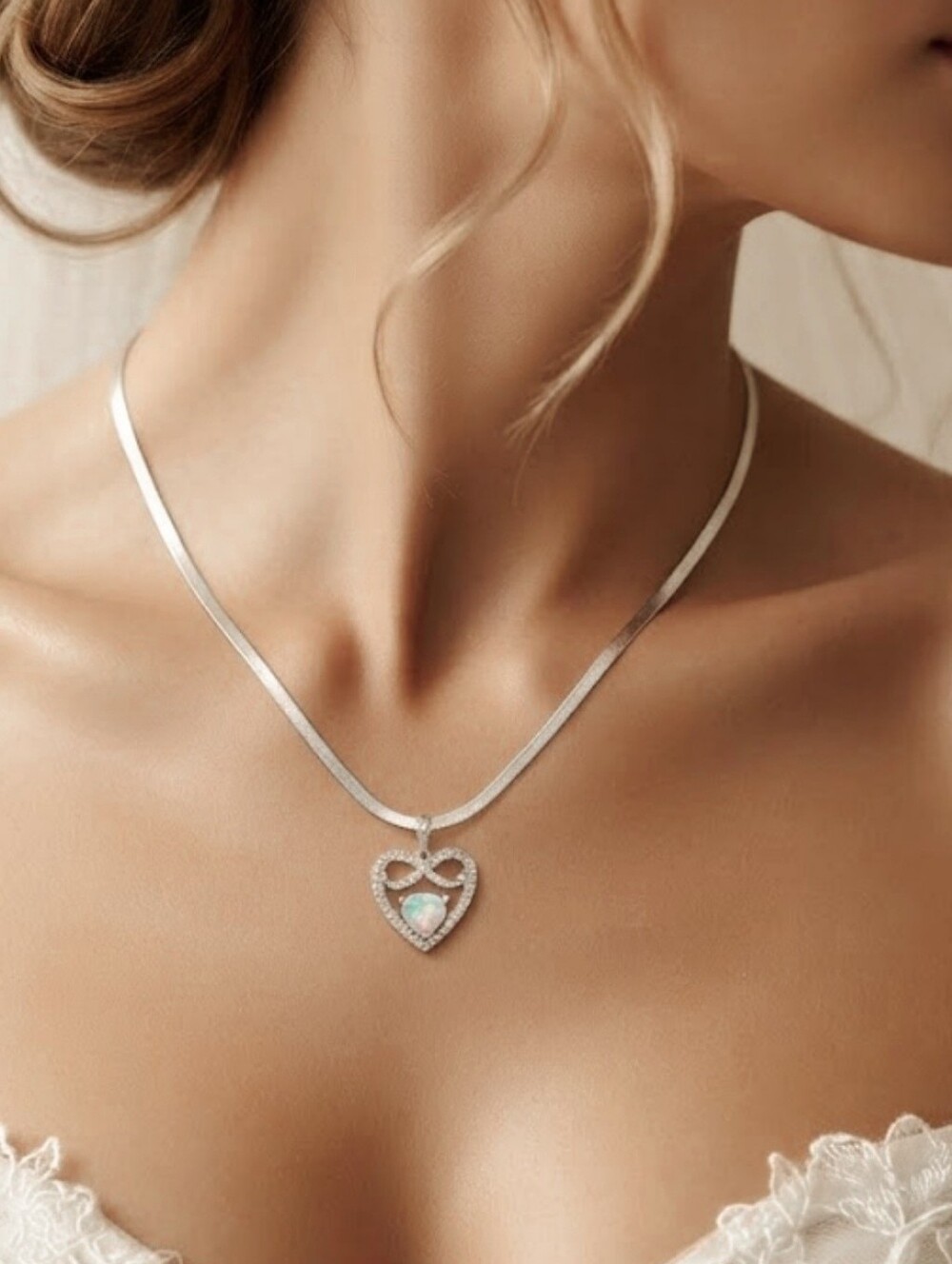 Zales Sterling Silver Opal Heart Infinity Necklace